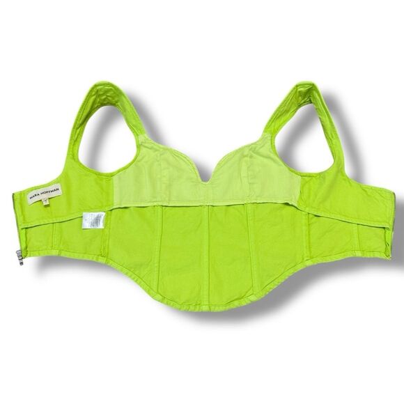 Mara Hoffman Milla Cropped Denim Top Lime Green Sweetheart Organic Cotton Size 0 - Picture 6 of 8